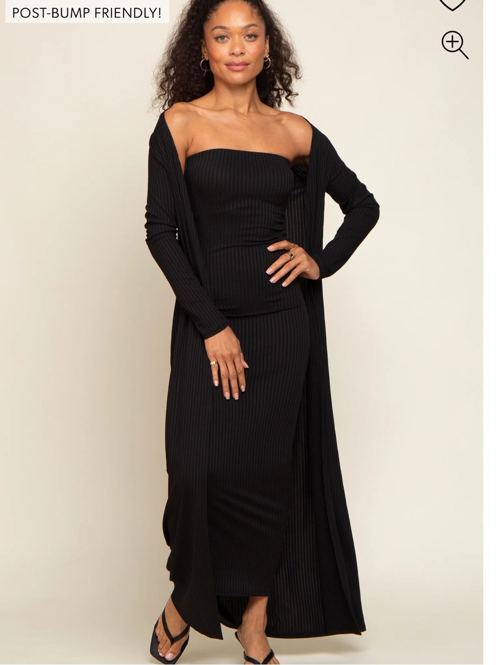 Pink Blush Black Ribbed Strapless Maxi Dress with Matching Duster
